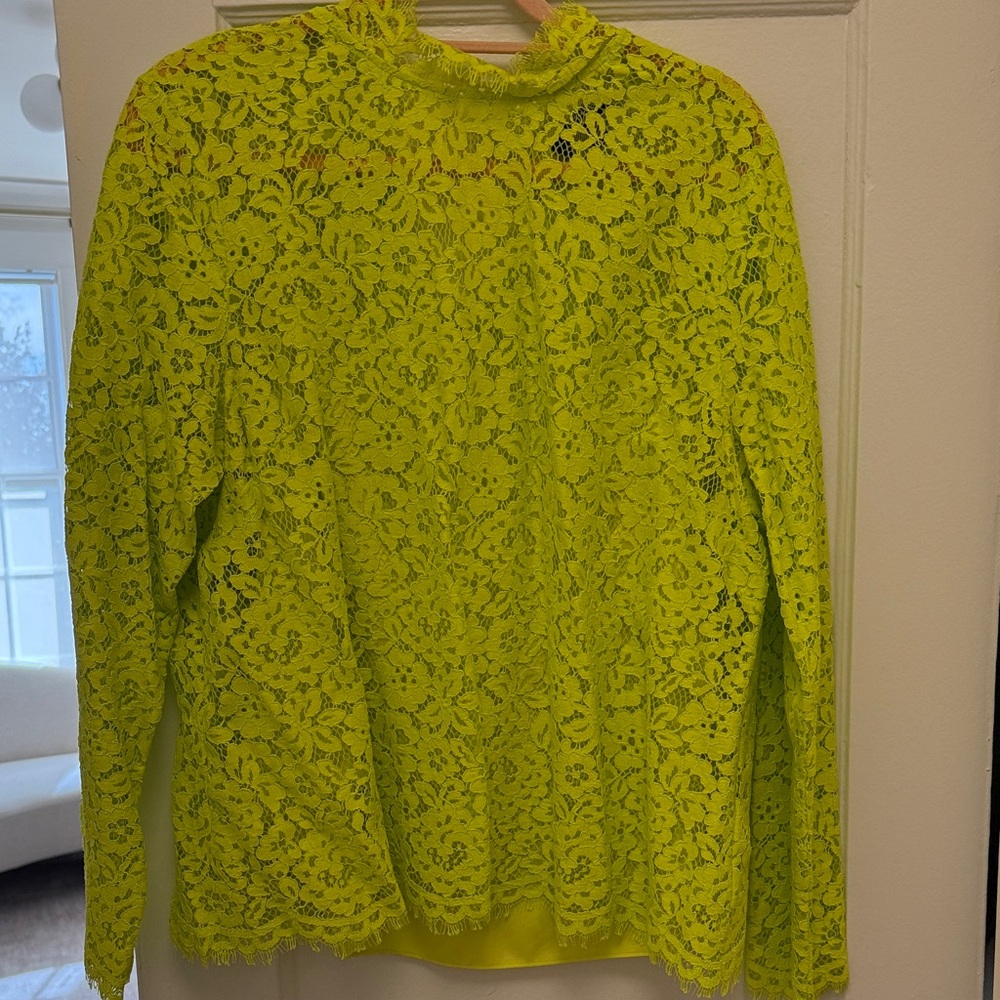 J. Crew Lace Long Sleeve Top in Neon Yellow